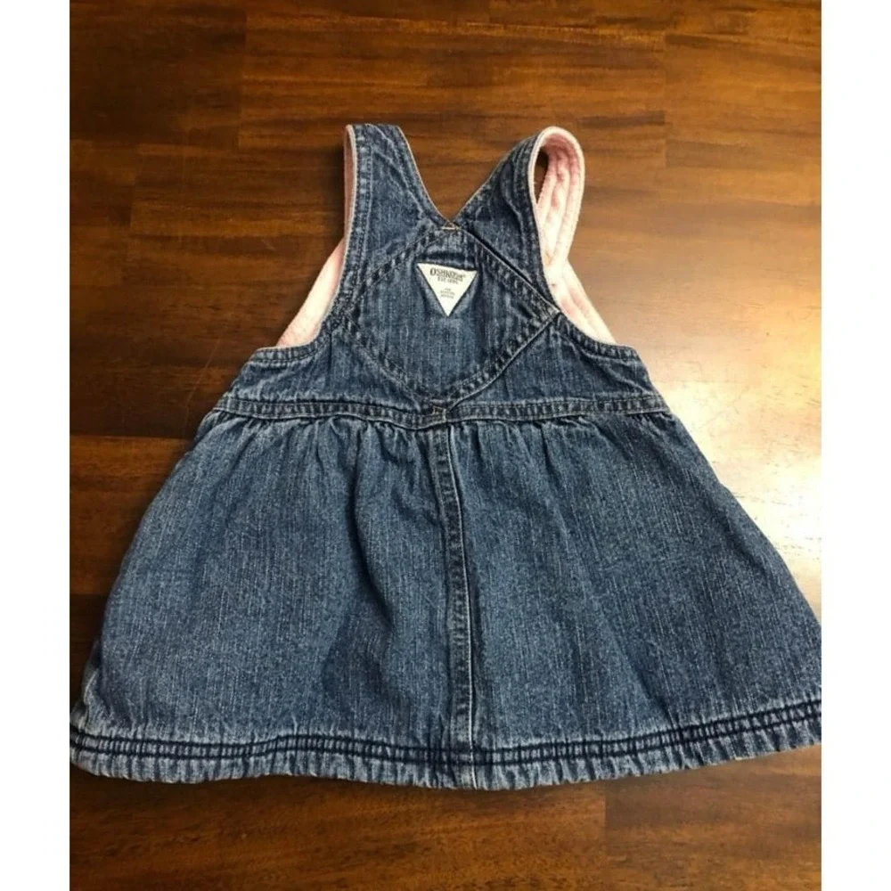OshKosh B'Gosh baby girl denim fleece lined overall jumper dress bunny 12 months